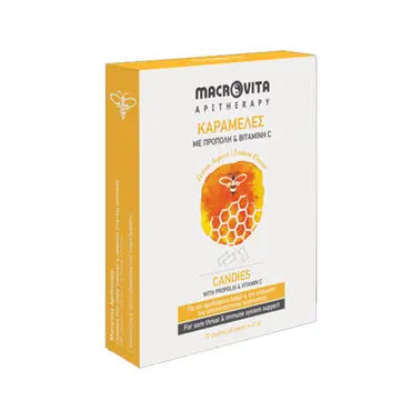 Macrovita Καραμέλες με Πρόπολη, Βιταμίνη C  Γεύση Λεμόνι 20 τεμ - Φροντίδα για το Χειμώνα στο Pharmeden.gr