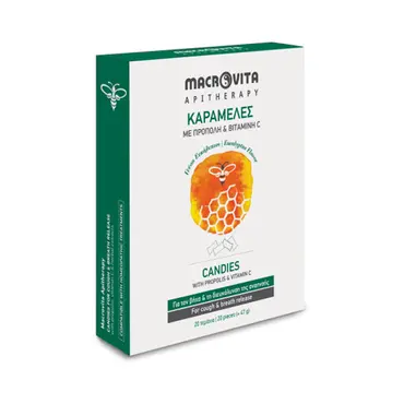 Macrovita Καραμέλες με Πρόπολη, Βιταμίνη C  Γεύση Ευκάλυπτος 20 τεμ - Φροντίδα για το Χειμώνα στο Pharmeden.gr