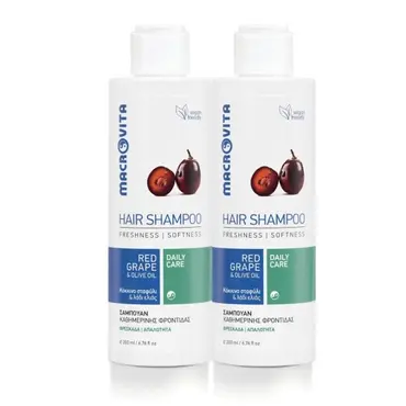 Macrovita Red Grape Hair Shampoo with Olive Oil for Daily Care 2x200ml - Μαλλιά στο Pharmeden.gr