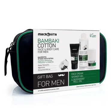 Macrovita Promo Gift Bag for Men Cotton & Hops Face Cream 50ml & Shower Gel 250ml & Deodorant Roll-On 50ml - Πρόσωπο στο Pharmeden.gr