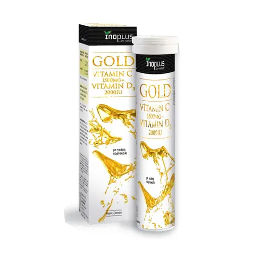 Inoplus Gold Vitamin C 1500 mg & D3 2000 IU Γεύση Πορτοκάλι 20 Αναβράζοντα Δισκία - Συμπληρώματα Διατροφής στο Pharmeden.gr