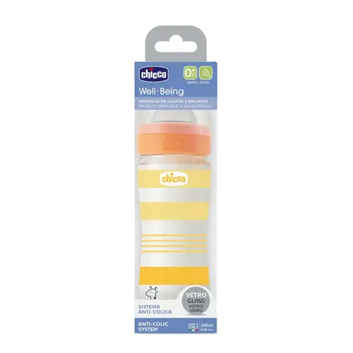 Chicco Γυάλινο Μπιμπερό Unisex Well Being με Θηλή Σιλικόνης 0m+ 240ml - Αξεσουάρ για Μωρά στο Pharmeden.gr