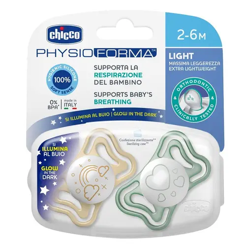 Chicco Πιπίλες Light PhysioForma Νύχτας για 2-6m 2τεμ - Αξεσουάρ για Μωρά στο Pharmeden.gr