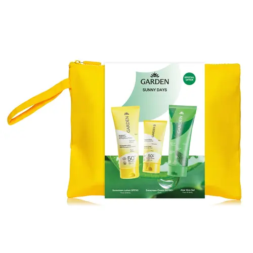 ​ Garden Sunny Days Bag με Sunscreen Lotion with Pomegranate Extract Face & Body SPF50 75ml & Sunscreen Face Cream with Hyaluronic Acid SPF50+ 25ml & Aloe Vera Gel Face & Body 75ml - Αντηλιακά στο Pharmeden.gr