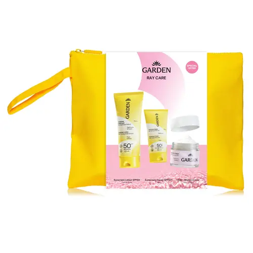 Garden Ray Care Bag με Sunscreen Lotion with Pomegranate Extract Face & Body SPF50 75ml & Sunscreen Face Cream with Hyaluronic Acid SPF50+ 25ml & Anti-Wrinkle Cream with Hyaluronic Acid for Face and Eyes 50ml - Πρόσωπο στο Pharmeden.gr