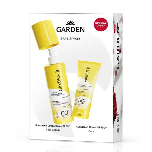 Garden  Box Safe Spritz με Sunscreen Spray Lotion with Pomegranate Extract Face & Body SPF50 200ml & Sunscreen Face Cream with Hyaluronic Acid SPF50+ 50ml - Αντηλιακά στο Pharmeden.gr