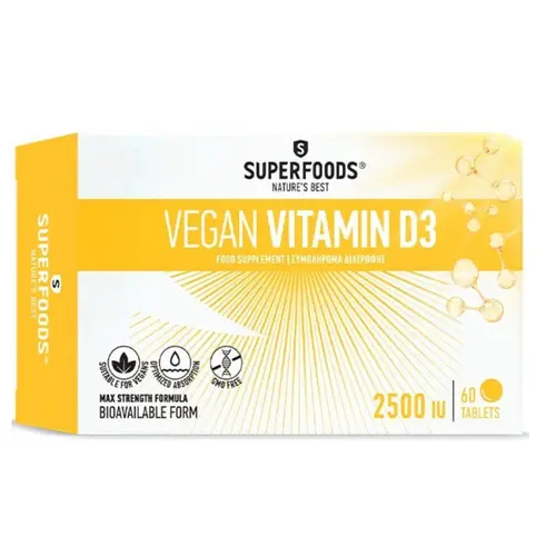 Superfoods Vitamin D3 Vegan 2500IU 60tabs - Βιταμίνες στο Pharmeden.gr